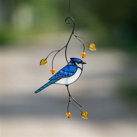 Blue Jay Stained Glass Bird Suncatcher Christmas Gifts Modern Etsy