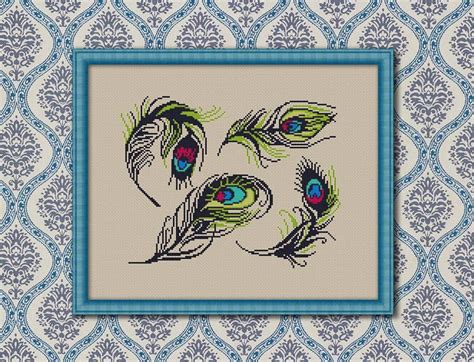 Peacock Feathers Counted Cross Stitch Pattern Pdf Cross Etsy