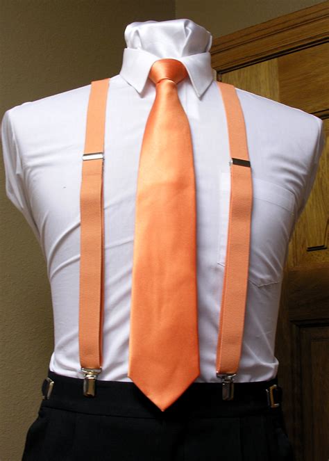 Orange Mens Suspender 1 Inch X Back Clip Suspender With Orange Necktie