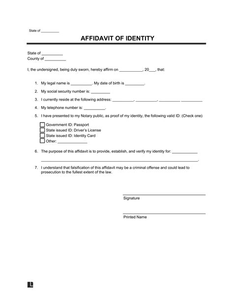Free Affidavit Of Identity Form PDF Word