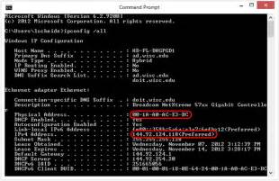 To find the mac/physical address/ethernet id on a pc: Finding the IP Address and MAC Address of a Network Card ...