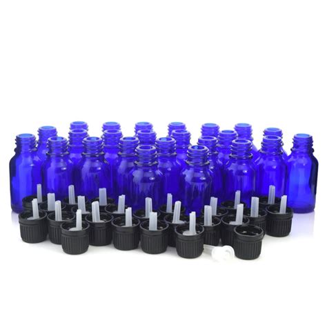 24pcs 15ml Cobalt Blue Glass Essential Oil Bottles With Orifice Reducer Euro Dropper Tamper