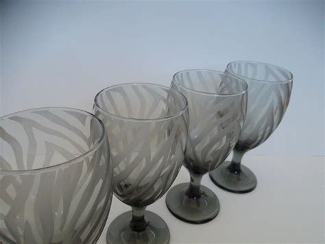 Black Drinking Glasses Etched With Zebra Print Set Of 4