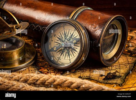 Old Vintage Compass Navigation Instruments Stock Photos And Old Vintage