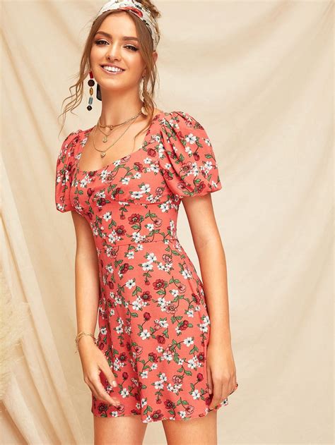 puff sleeve floral dress shein floral dress fashion ladies mini dresses dresses