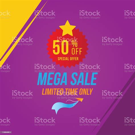 Mega Sale With 50 Off And Red Sticker Template Of The Emblem With