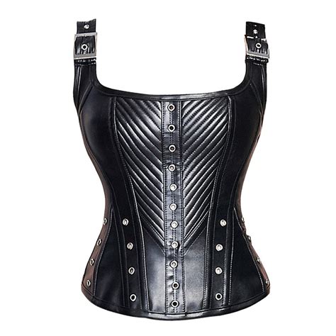 Sexy Corset Vest Fashion Black Red Faux Leather Buckle Overbust