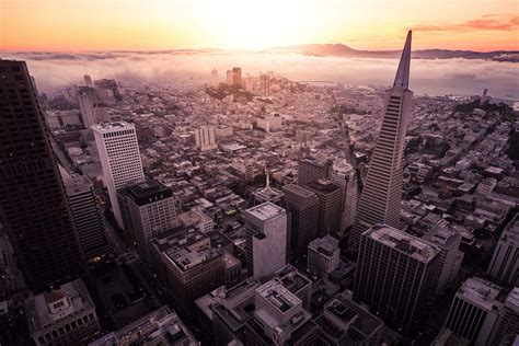 Sunset Over The San Francisco Aerial Shot Free Stock Photo Picjumbo