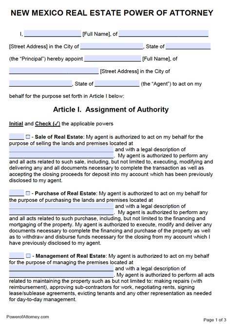 Free Real Estate Power Of Attorney Form New Mexico