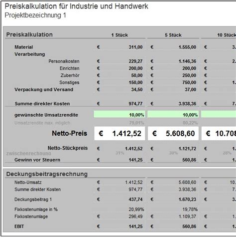 Kalkulationsschema der elc stand 01 02 2021. Excel-Preiskalkulation für Industrie und Handwerk ...