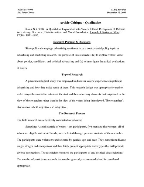 An article critique, also known as a response paper, is a formal evaluation of a journal article or thus, you'll have to search for similar examples and compare this article's hypothesis with them. Excellent Nursing Research Article Summary Sample ~ Museumlegs