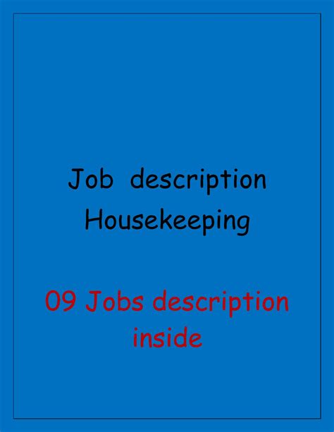Jd Housekeeping Package Bh First Consulting