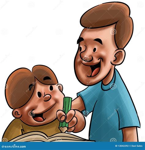 El Estudiar Del Papá Y Del Hijo Stock De Ilustración Ilustración De