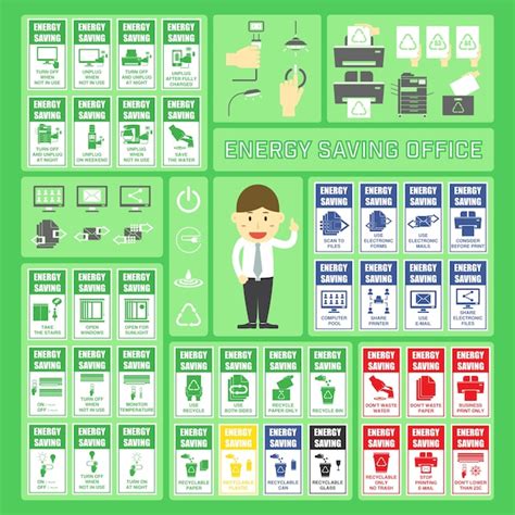 Premium Vector Energy Saving Office Set Of Labels And Signs For