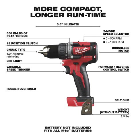 Milwaukee M18 Compact Brushless Drilldriver Tool Only 12inch Chuck