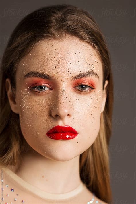 Close Up Face Of A Girl With Red Lips By Screen Moment