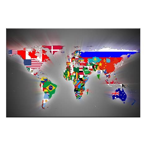 The World Map With Their Flags Poster Zazzle World Ma