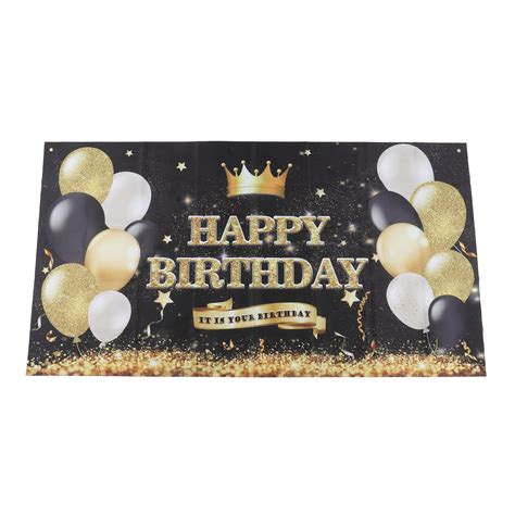 Buy Happy Birthday Backdrop Banner Black And Gold Sign Large Glitter