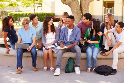 Outdoor Portrait Of High School Students On Campus Stock Image Image