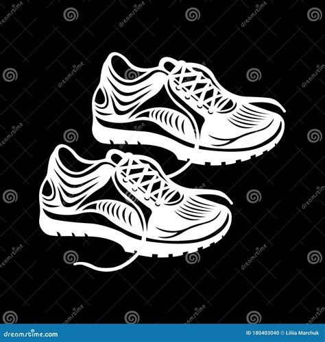 Sneakers With Not Tied Shoelaces A Silhouette Of White Color On A Black