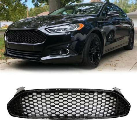 Fit 2013 16 Ford Fusion Gloss Black Front Bumper Honeycomb Mesh Grille