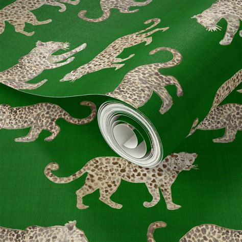 Leopard Parade Green Wallpaper Wallpaper Peel And Stick Wallpaper