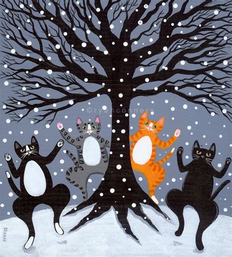 Winter Celebration Cat Original Folk Art Painting