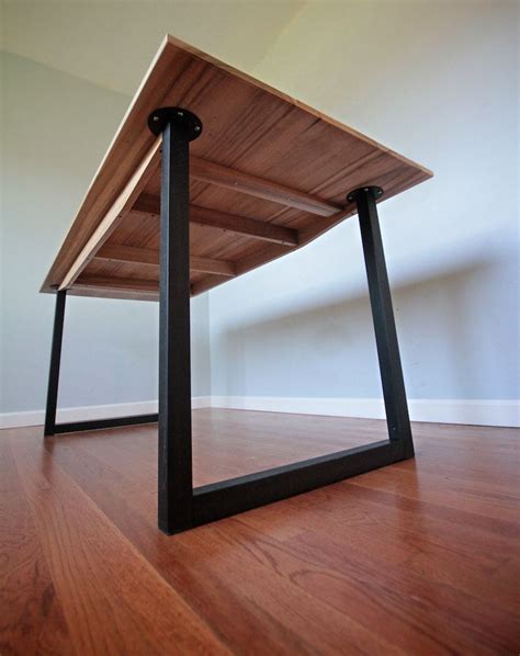 Natural wood table top with metal legs office desk. Minimalist Modern Industrial Office Desk or Dining Table ...