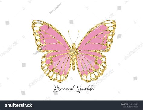 Golden Pink Glitter Butterfly Butterflies Daisies Stock Vector Royalty