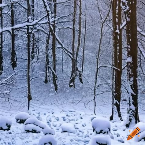 Snowy Winter Forest Bordering A Clearing