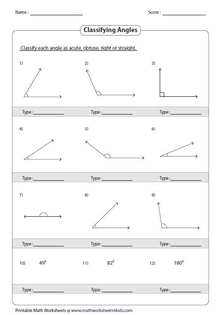 Identifying Angles Worksheets