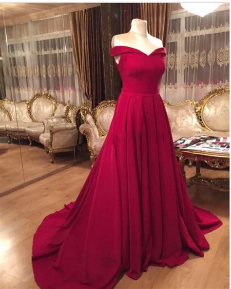A Line Sexy Off Shoulder Sleeves Wine Red Prom Dress · Sancta Sophia