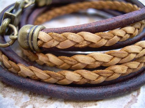 Unisex Mens Womens Leather Bracelet Antique Brown Bronze On Luulla