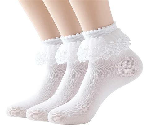 Buy Women Lace Ruffle Frilly Ankle Socks Fashion Ladies Girl Princess H08 3 Pairs White At