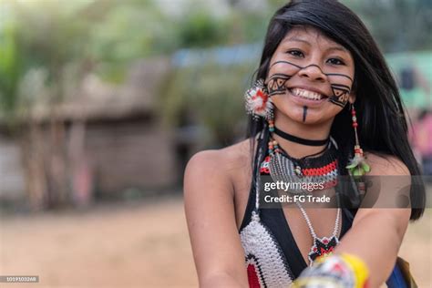 Indigenous Brazilian Young Woman Portrait From Tupi Guarani Ethnicity