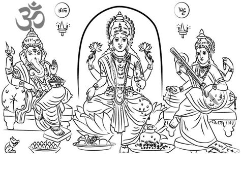 Hinduism Coloring Pages Laxmi Ganesh Saraswati Printable Free