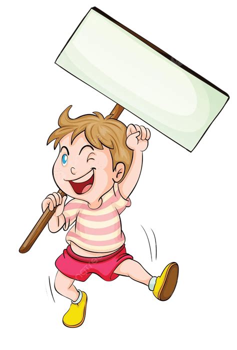 Boy Holding White Board Blank White Background Sign Vector Blank