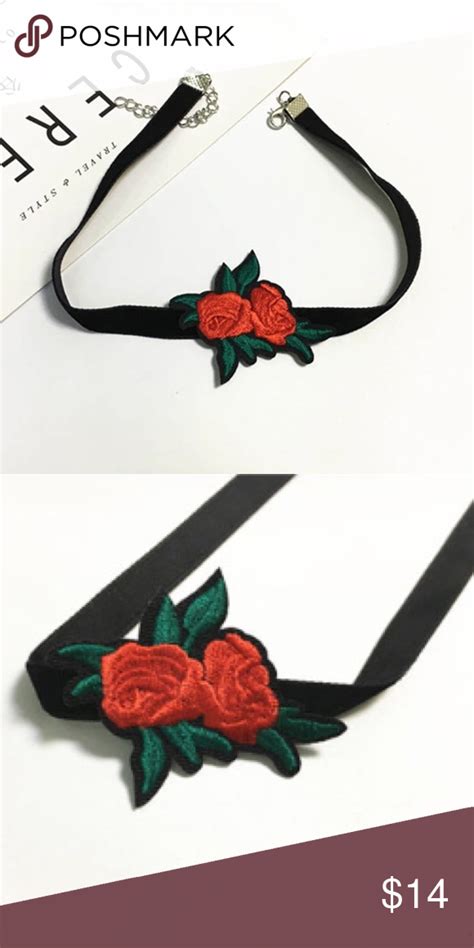 Embroidered Red Rose Floral Choker Necklace New Floral Chokers