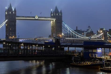 Tower Bridge And The River Thames Panoramic View London At Night Stock