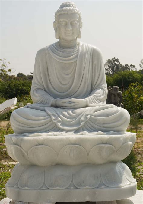 Preorder Large White Marble Meditating Garden Buddha Sculpture In Full