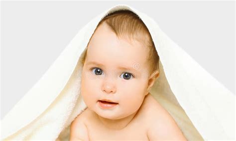 Portrait Close Up Cute Baby Under Towel Stock Image Image Of