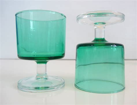 4 Vintage Emerald Green French Luminarc Wine Glasses 4 Luminarc Retro