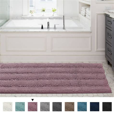 Slip Resistant Washable Striped Large Chenille Shaggy Bath Mat Extra