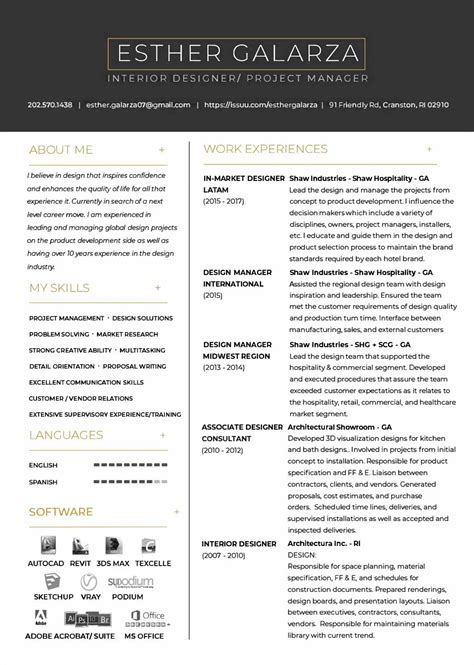 Interior Design Project Manager Resume By Esther Galarza Issuu