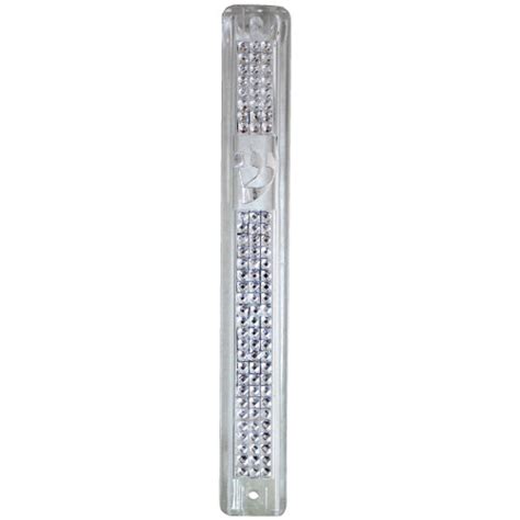 Plastic Mezuzah With Rubber Cork 12cm Clear Inlaid With Stones Old