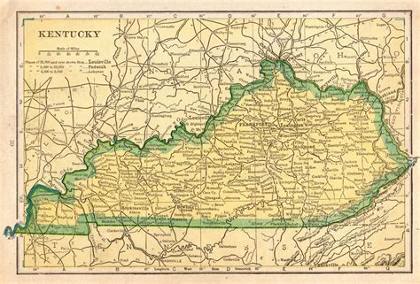 Antique Map Of Kentucky 1912 Kentucky State Map Gallery Wall Art Smap