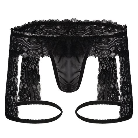 Buy Men S Sheer Lace Boxer Briefs Sissy Pouch Crossdress Panties See Through Garter Thong G
