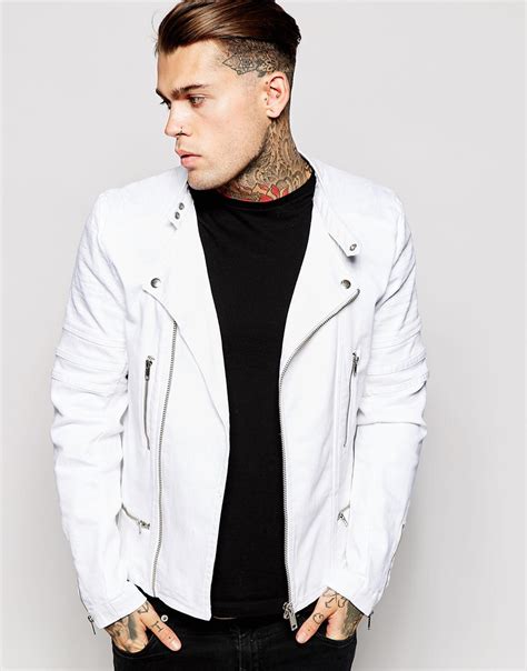 White Mens Denim Jacket Coat Nj