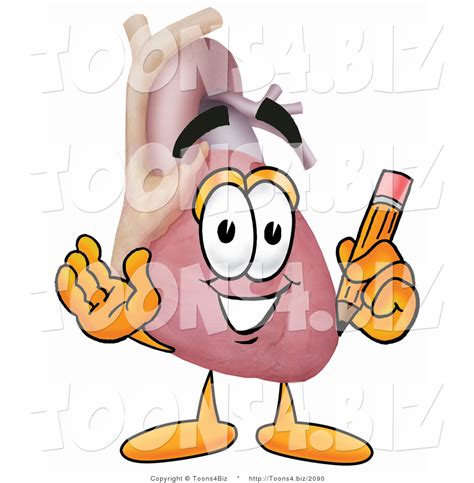 Illustration Of A Cartoon Human Heart Mascot Holding A Pencil By