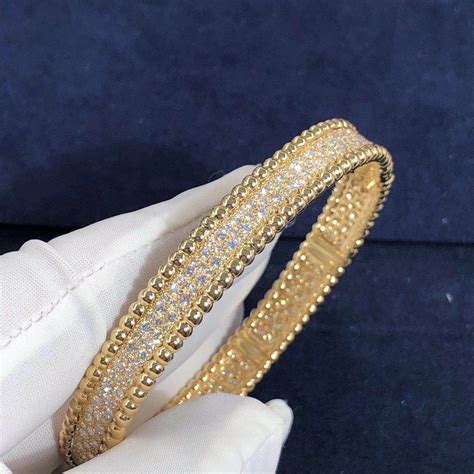 Van Cleef And Arpels 18k Yellow Gold 3 Row Perlée Diamonds Bracelet Large